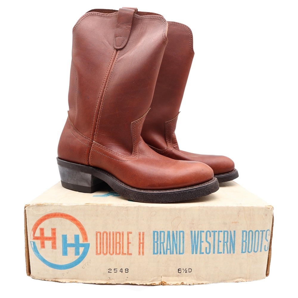 Double H Vintage 70s Western Boots Mens 6.5D Brown Leather New 2548